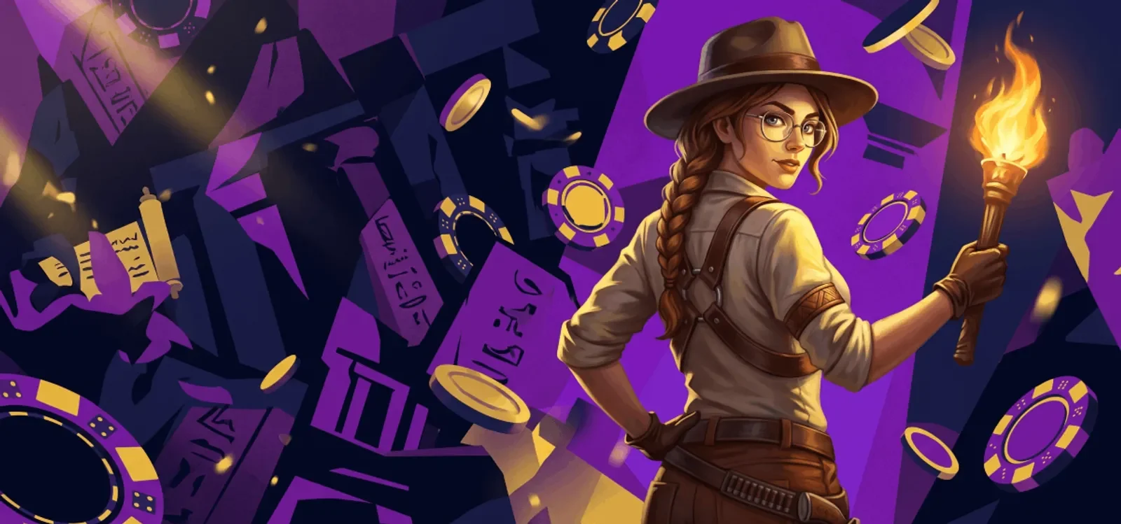 Zizobet explorer with a torch among casino chips